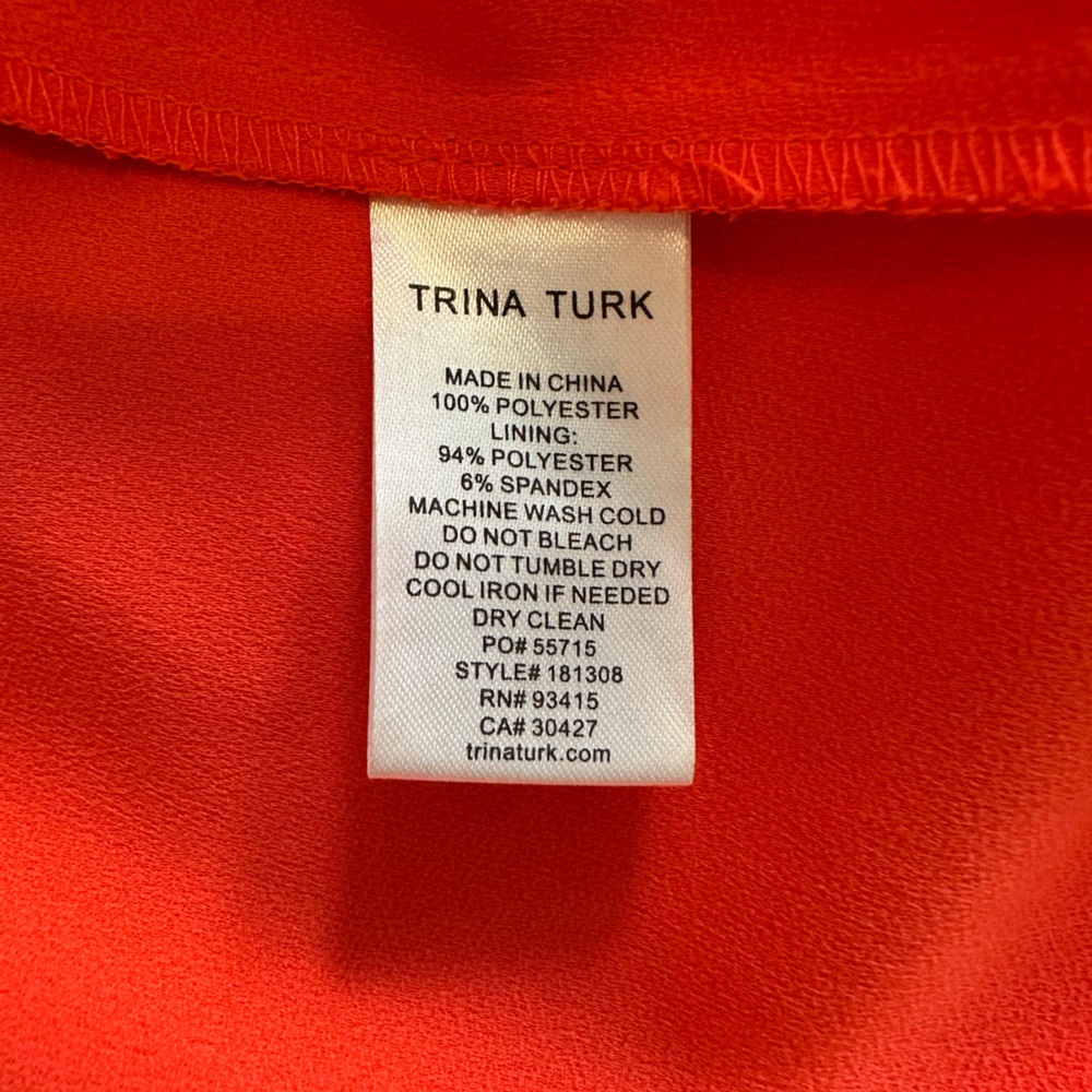NWOT Trina Turk Women's XS Kaiko Orange crepe Shift dress  3/4 sleeve - Picture 10 of 13